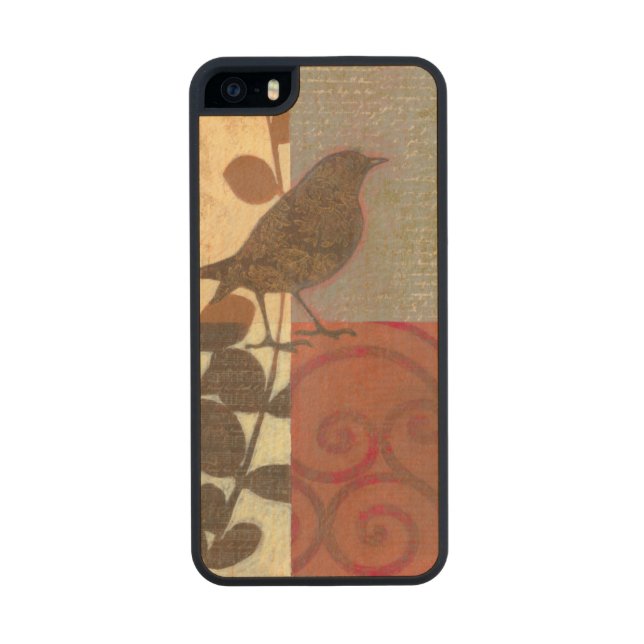 Damask Sparrow Carved Wood iPhone Case (Back)