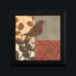 Damask Sparrow Jewelry Box<br><div class="desc">This contemporary fine art print of a brown sparrow and other collage-inspired details will add character to any living room or dining room. The image includes a red and brown color theme. Get this beautiful and unique art print by artist Norman Wyatt today.</div>