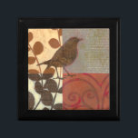 Damask Sparrow Jewelry Box<br><div class="desc">This contemporary fine art print of a brown sparrow and other collage-inspired details will add character to any living room or dining room. The image includes a red and brown color theme. Get this beautiful and unique art print by artist Norman Wyatt today.</div>