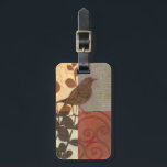 Damask Sparrow Luggage Tag<br><div class="desc">This contemporary fine art print of a brown sparrow and other collage-inspired details will add character to any living room or dining room. The image includes a red and brown color theme. Get this beautiful and unique art print by artist Norman Wyatt today.</div>