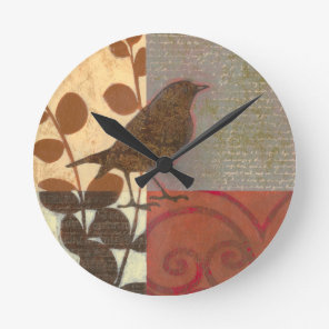 Damask Sparrow Round Clock