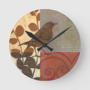 Damask Sparrow Round Clock