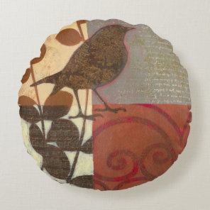 Damask Sparrow Round Pillow