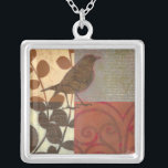 Damask Sparrow Silver Plated Necklace<br><div class="desc">This contemporary fine art print of a brown sparrow and other collage-inspired details will add character to any living room or dining room. The image includes a red and brown color theme. Get this beautiful and unique art print by artist Norman Wyatt today.</div>