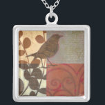 Damask Sparrow Silver Plated Necklace<br><div class="desc">This contemporary fine art print of a brown sparrow and other collage-inspired details will add character to any living room or dining room. The image includes a red and brown color theme. Get this beautiful and unique art print by artist Norman Wyatt today.</div>