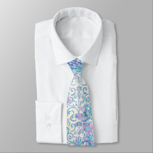 Damask Spring Blue Floral Neck Tie