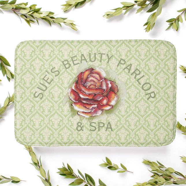 Damask Spring Green Pattern With Rose Bathroom Mat (Creator Uploaded)