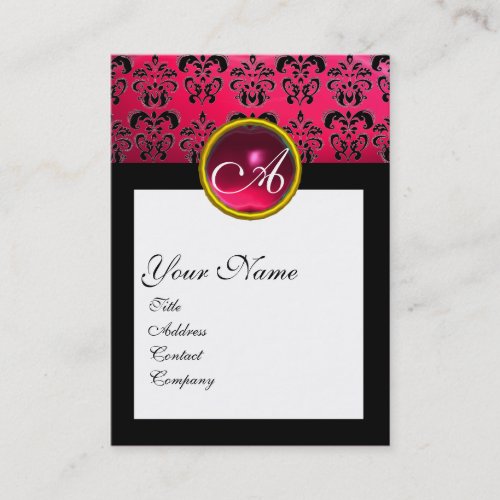 DAMASK SQUARE MONOGRAMfuchsia red ruby Business Card