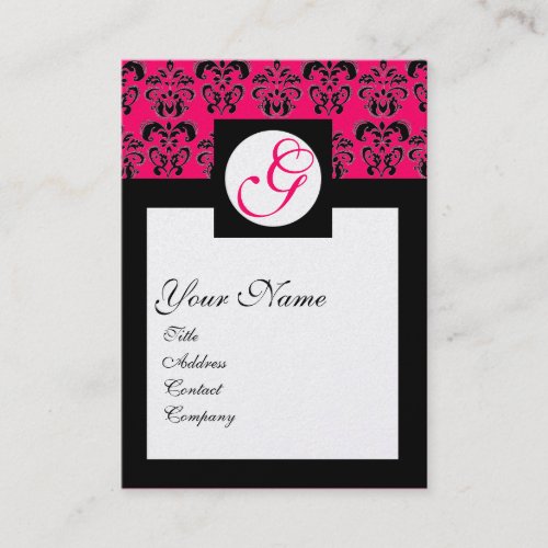 DAMASK SQUARE MONOGRAM Hot Pink Fuchsia Pearl Business Card