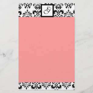 DAMASK SQUARE MONOGRAM ,pink Stationery