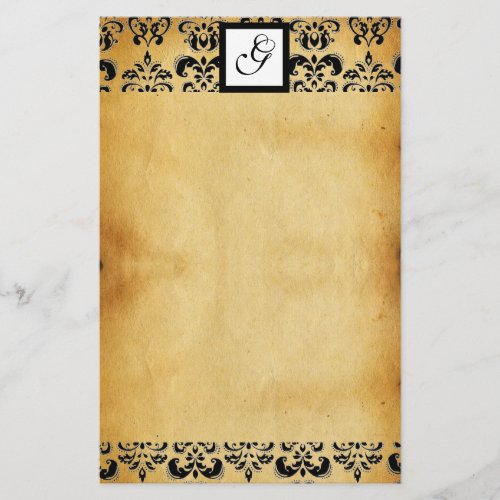 DAMASK SQUARE PARCHMENTMONOGRAM black and brown Stationery