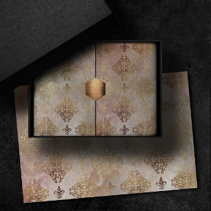 Damask Steampunk   Vintage Golden Ornamental Tissue Paper