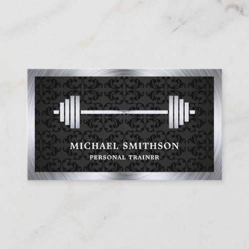 Damask Steel Barbell Fitness Personal Trainer Business Card