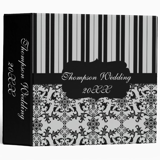 Damask & Stripes Wedding Album 3 Ring Binder (Front/Spine)