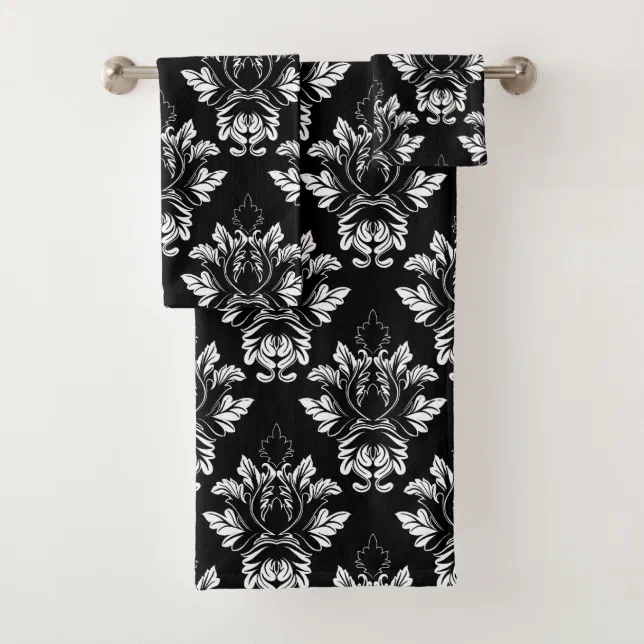 Damask style black and white bath towel set | Zazzle