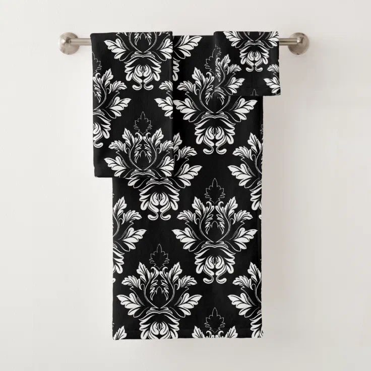 Damask style black and white bath towel set Zazzle