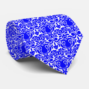 Damask Style - Blue on White Neck Tie