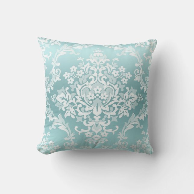 Damask Style, Light Blue Throw Pillow (Front)
