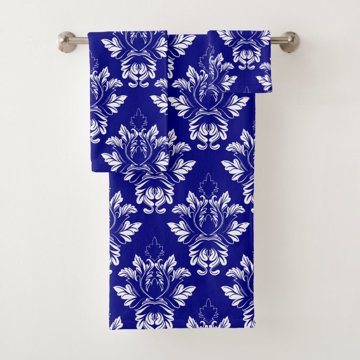 Damask style Navy and White Bath Towel Set Zazzle