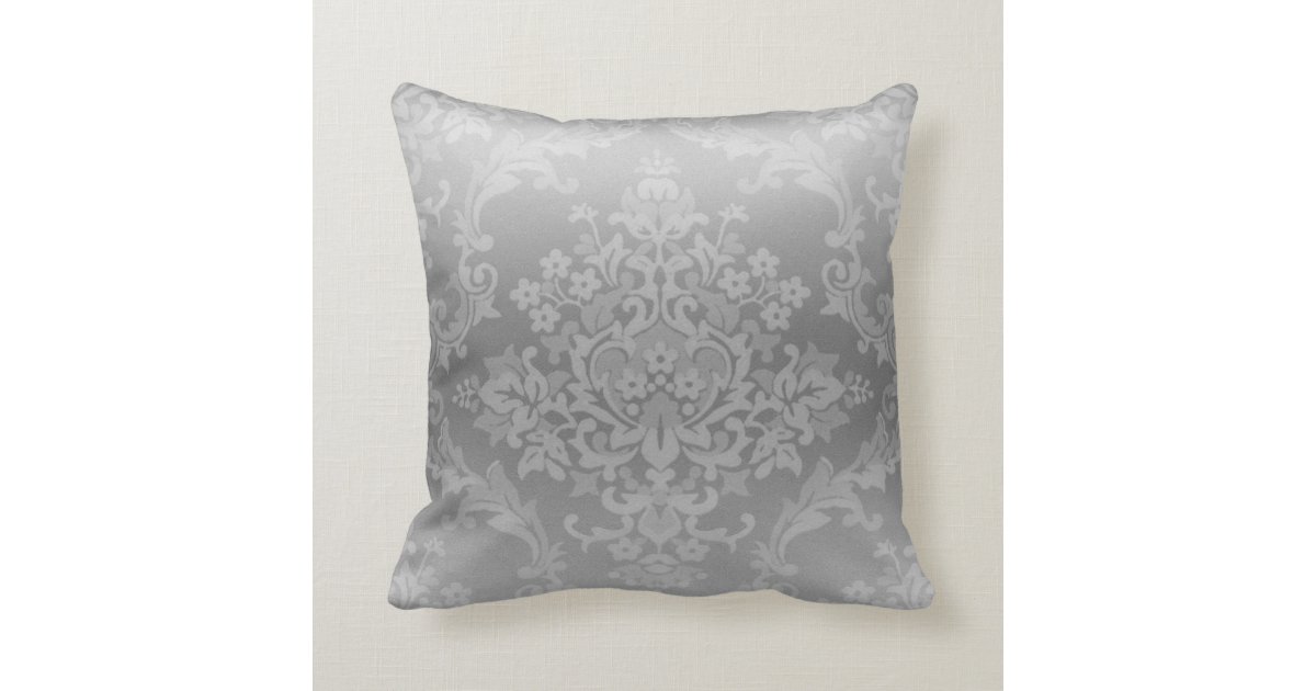 Damask Style, Silver Throw Pillow