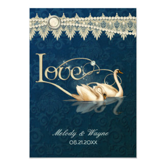 Damask Swan Elegance Blue - Wedding Invitation