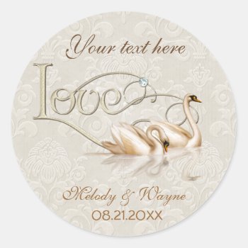 Damask Swan Elegance Classic Round Sticker by SpiceTree_Weddings at Zazzle
