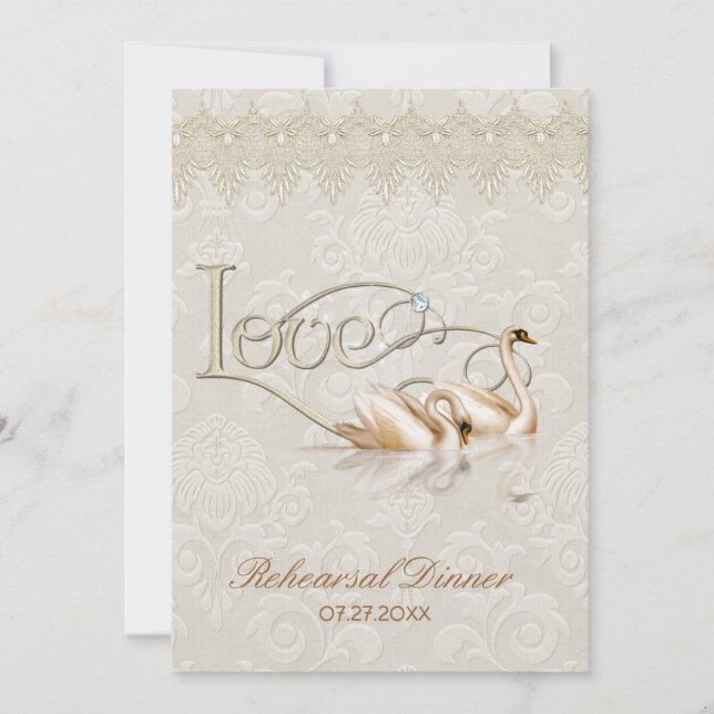 Damask Swan Elegance Ivory - Rehearsal Dinner Invitation (Front)