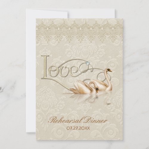 Damask Swan Elegance Ivory - Rehearsal Dinner Invitation