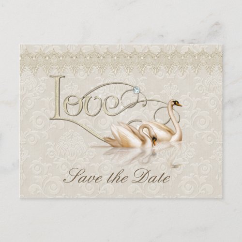 Damask Swan Elegance _ Save the Date Announcement Postcard