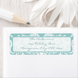Damask Swirl Aqua Blue Retrun Address Label