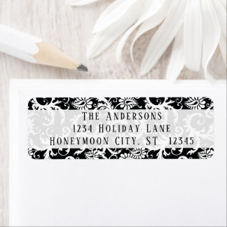 Damask Swirl Black and White Address Label