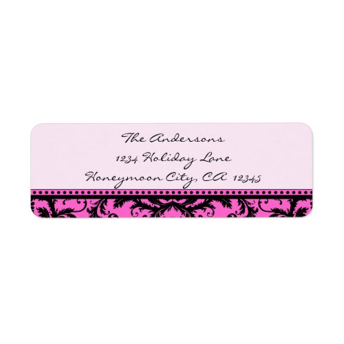 Damask Swirl Black  Bright Pink Address Labels