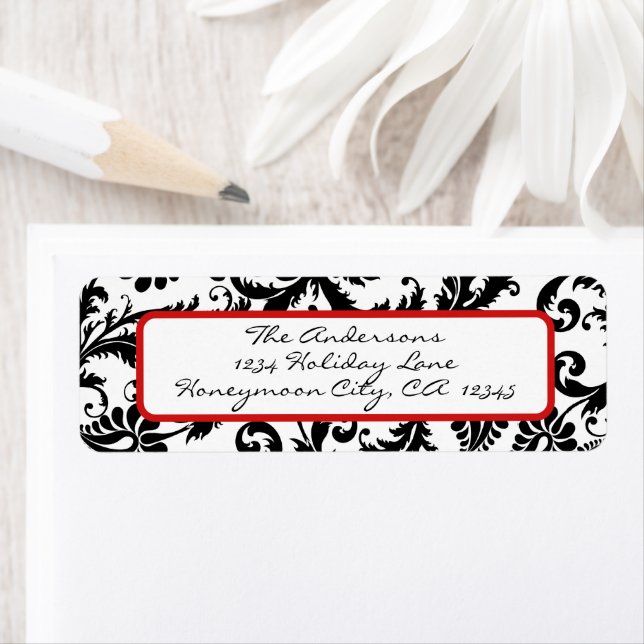 Damask Swirl Red & Black Address Label (Insitu)