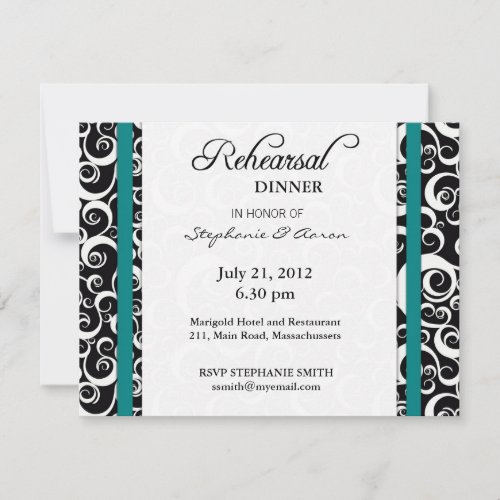 Damask Swirl Rehearsal Dinner Card in Teal Invitations