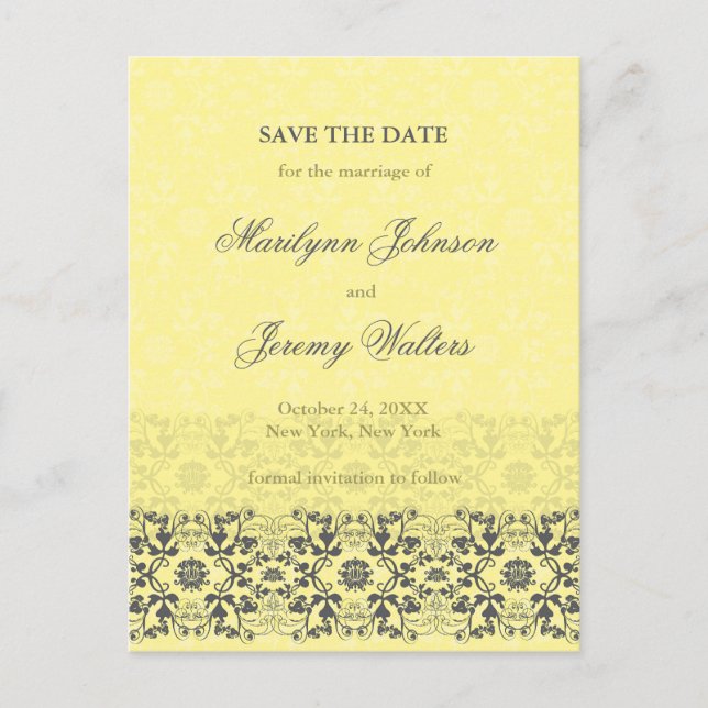 Damask Swirls Lace Butter Save The Date Postcard (Front)