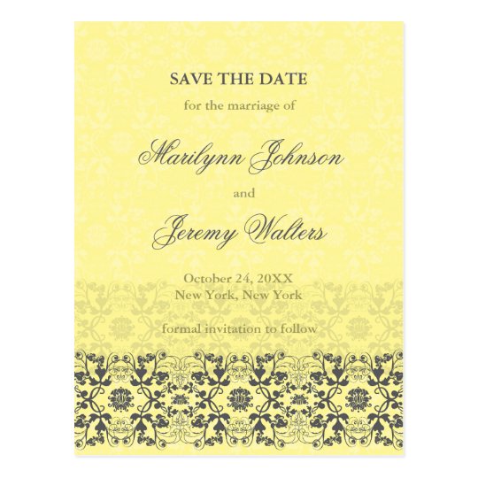Damask Swirls Lace Butter Save The Date Postcard
