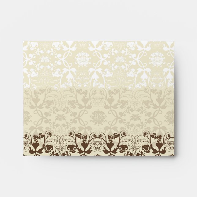 Damask Swirls Lace Coffee Custom Wedding Envelope (Front)