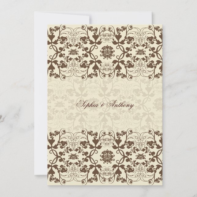 Damask Swirls Lace Coffee Elegant Wedding Invite (Front)