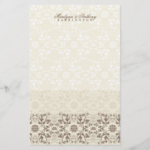 Damask Swirls Lace Coffee Thank You Stationery