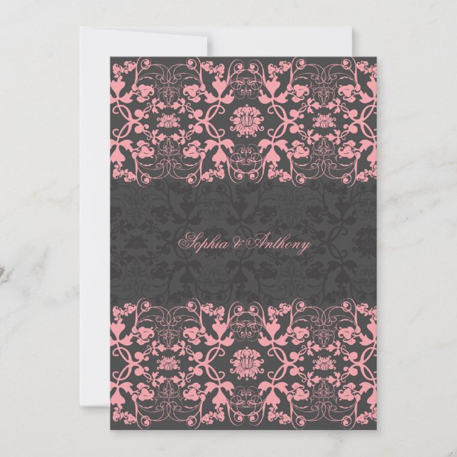 Damask Swirls Lace Licorice Wedding Invitation 2 (Front)