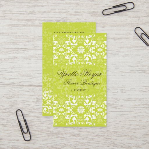 Customizable Damask Swirls Lace Lime Custom Profile Card / Business Cards