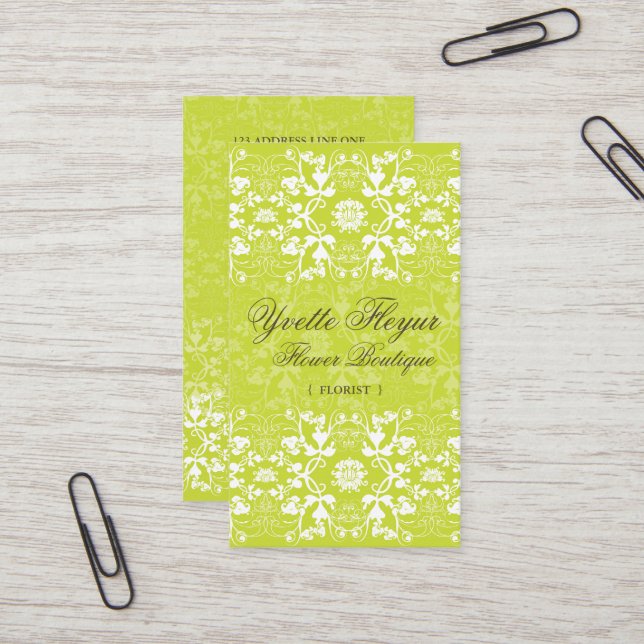 Damask Swirls Lace Lime Custom Profile Card (Front/Back In Situ)