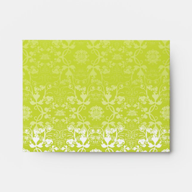Damask Swirls Lace Lime Custom Wedding Envelope (Front)