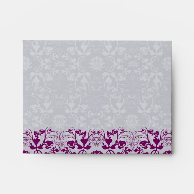 Damask Swirls Lace Orchid Custom Wedding Envelope (Front)
