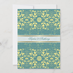 Damask Swirls Lace Peacock Blue Wedding Invitation