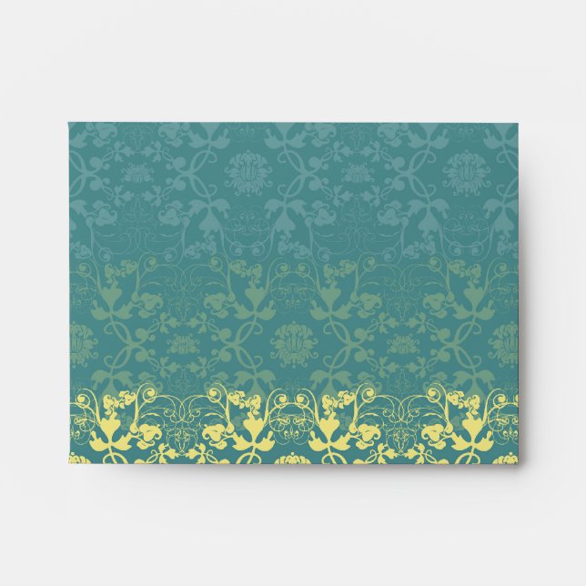 Damask Swirls Lace Peacock Custom Wedding Envelope (Front)