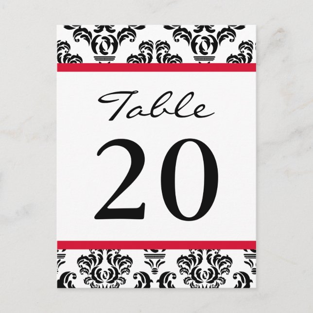 Damask Table Numbers (Black / Red / White) (Front)