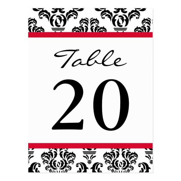 Damask Table Numbers (Black / Red / White) Post Card