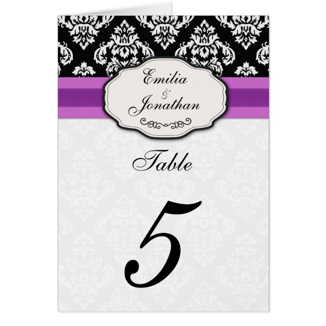 Damask Table Seating Number With Purple Cards (Front)