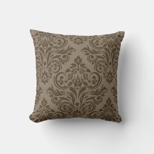 Damask _ taupe brown throw pillow